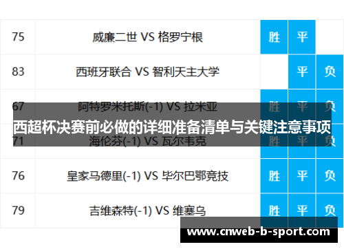 西超杯决赛前必做的详细准备清单与关键注意事项